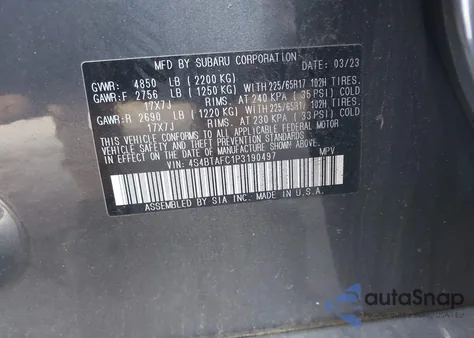 2023 Subaru Outback Premium z USA, uszkodzony, nr VIN 4S4BTAFC1P3190497